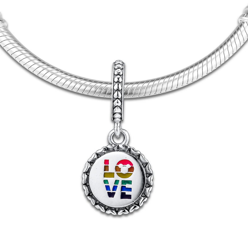 925 Sterling Silver Mouse Rainbow Dangle Bead for Europe Charms Bracelets