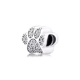 Sterling Silver Paw Bead Charm with Clear CZ for Bracelets