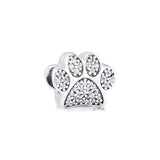 Sterling Silver Paw Bead Charm with Clear CZ for Bracelets