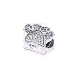 Sterling Silver Paw Bead Charm with Clear CZ for Bracelets