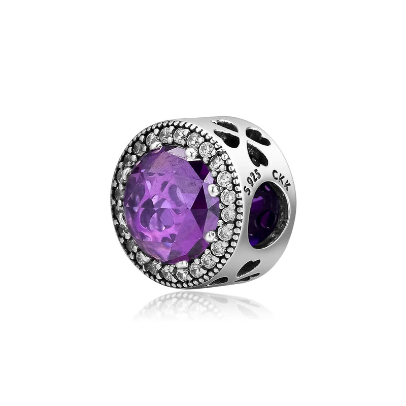 Radiant Rose Heart Bead with Amethyst 925 Silver Charm for Bracelets