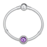 Radiant Rose Heart Bead with Amethyst 925 Silver Charm for Bracelets
