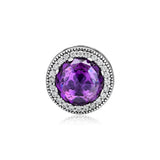 Radiant Rose Heart Bead with Amethyst 925 Silver Charm for Bracelets