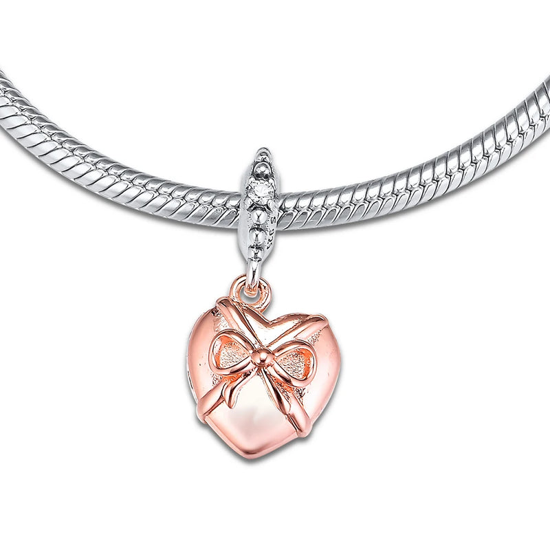 925 Sterling Silver Rose Brazillian Heart Dangle Bead for Bracelets