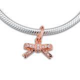 Rose Sparkling Bow Dangle Bead for Europe Charms Bracelets