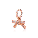 Rose Sparkling Bow Dangle Bead for Europe Charms Bracelets
