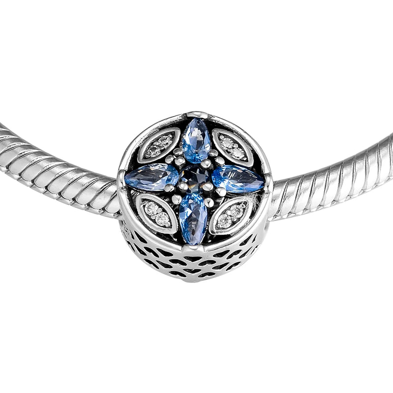 Sterling Silver Frost Charms Bracelet with Crystal Beads