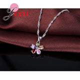 Colorful CZ Crystal Pendant Jewelry Set 925 Necklace Earring Set