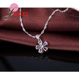 Colorful CZ Crystal Pendant Jewelry Set 925 Necklace Earring Set