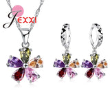 Colorful CZ Crystal Pendant Jewelry Set 925 Necklace Earring Set