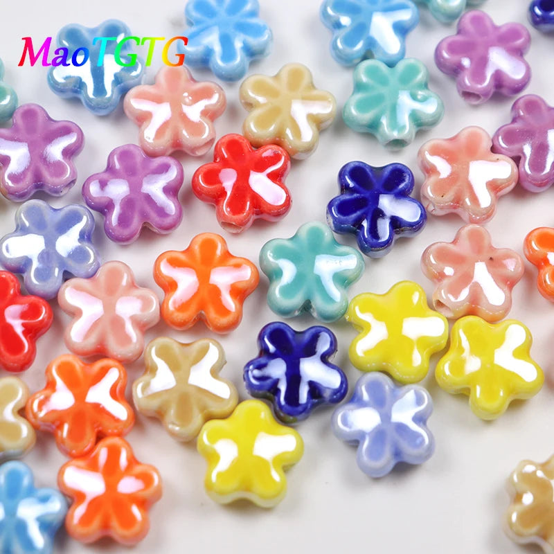 Colorful Flower Ceramic Beads 12X5.5mm for Jewelry Making