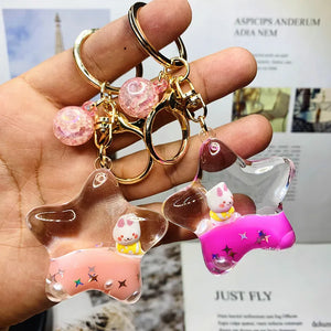 Star Rabbit Floating Car Key Chain Quicksand Key Rings Bag Pendant