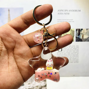 Star Rabbit Floating Car Key Chain Quicksand Key Rings Bag Pendant