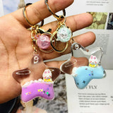 Star Rabbit Floating Car Key Chain Quicksand Key Rings Bag Pendant