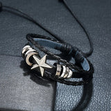 5-Point Star Bead Leather Bracelet, Personalized Woven Student Jewelry