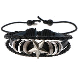 5-Point Star Bead Leather Bracelet, Personalized Woven Student Jewelry