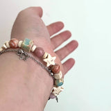 Star Charm Chain Bracelet Double Layer Beaded Statement Jewelry