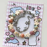 Star Charm Chain Bracelet Double Layer Beaded Statement Jewelry
