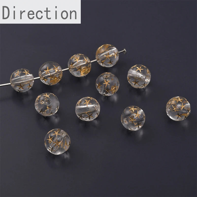 Golden Five-Pointed Star Round Beads String DIY Jewelry Loose Beads