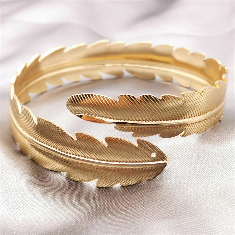 Fkewy Leaves Bracelets Plated Charm Cuff Bangles for Women