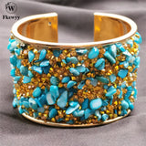 Bohemia Metal Cuff Bracelet with Rhinestone Natural Stone