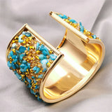 Bohemia Metal Cuff Bracelet with Rhinestone Natural Stone