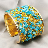 Bohemia Metal Cuff Bracelet with Rhinestone Natural Stone