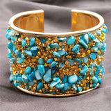 Bohemia Metal Cuff Bracelet with Rhinestone Natural Stone