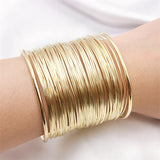 Ethnic Style Golden Bangles Round Cuff Bracelets Manual Weave Classic Jewelry