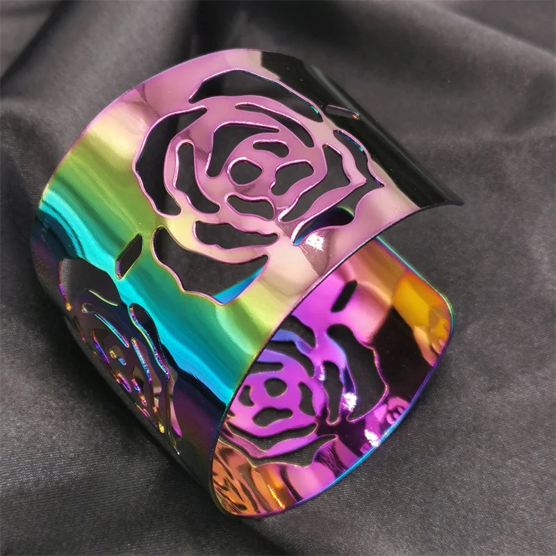 Colorful Rose Cuff Bracelet Geometry Jewelry