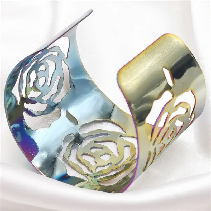 Colorful Rose Cuff Bracelet Geometry Jewelry