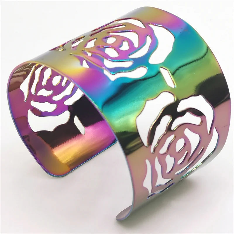 Colorful Rose Cuff Bracelet Geometry Jewelry