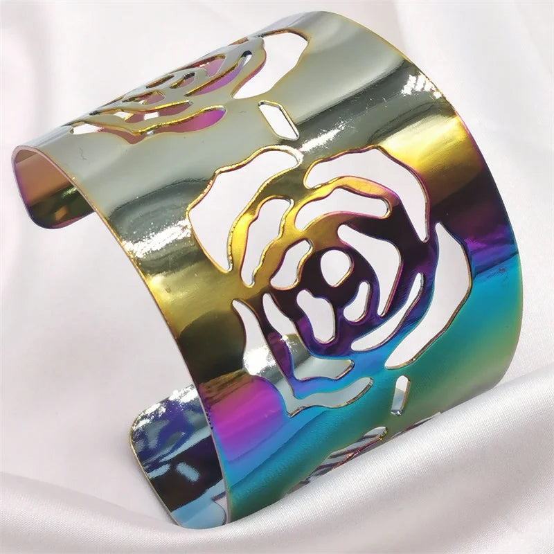 Colorful Rose Cuff Bracelet Geometry Jewelry