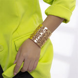 Gothic Retro Metal Wide Bracelet Hollow Flower Alloy Bohemia Bangle