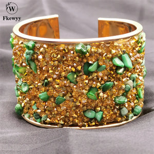 Jade Green Stone Bracelet with Rhinestones | Ethnic Style Jewelry