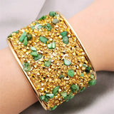 Jade Green Stone Bracelet with Rhinestones | Ethnic Style Jewelry