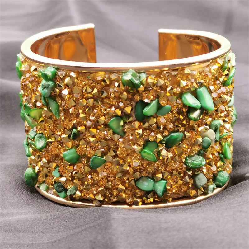 Jade Green Stone Bracelet with Rhinestones | Ethnic Style Jewelry
