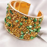 Jade Green Stone Bracelet with Rhinestones | Ethnic Style Jewelry