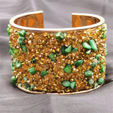 Jade Green Stone Bracelet with Rhinestones | Ethnic Style Jewelry