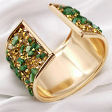 Jade Green Stone Bracelet with Rhinestones | Ethnic Style Jewelry
