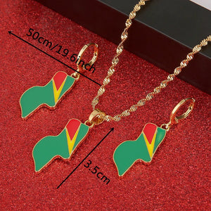 Guyana Flag Pendant Necklace Earrings - Guyana Jewelry