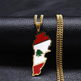 Lebanon Flag Stainless Steel Map Pendant Necklace