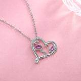 Flamingo Necklace 925 Silver Heart Pendant with Cubic Zirconia