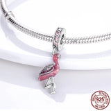 Flamingo Dangle Charm Beads for Bracelet Bangle Silver Pendant
