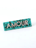 Classic Turquoise & Pink Word Hair Barrette