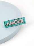 Classic Turquoise & Pink Word Hair Barrette