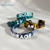 Vintage Initials Bracelet Cuff Bangle with Marble Letters