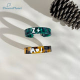 Vintage Initials Bracelet Cuff Bangle with Marble Letters