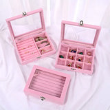 Flannel Jewelry Storage Box Anti-Oxidation Dustproof Glass Display