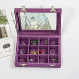 Flannel Velvet Jewelry Organizer Box Earrings Rings Transparent Glass